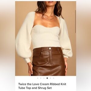 Lulus Cream Ribbed Knit Tube Top and Shrug Set